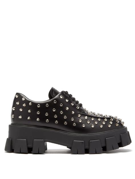 prada studded leather derby shoes|prada womens shoes.